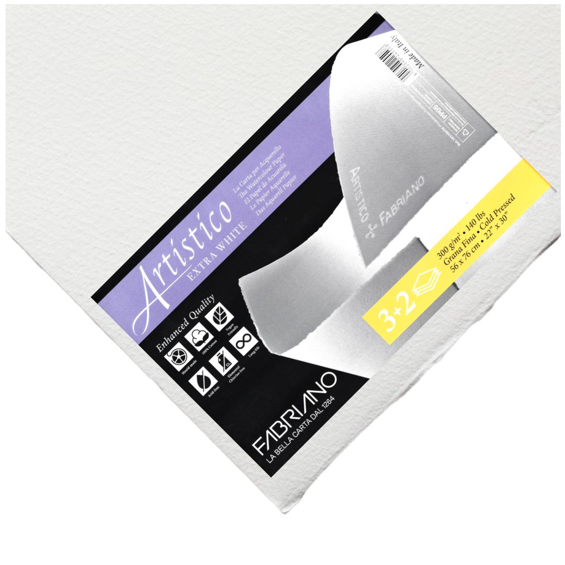 papel fabriano artístico extra white 300g/m² 56×76 cm pack 3+2 art. nr. 19310079