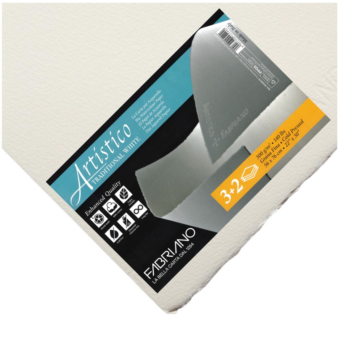 papel fabriano artístico traditional white 300g/m² 56×76 cm pack 3+2 art. nr. 19330079