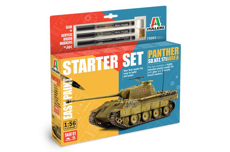 1:56 panther sd.kfz.171 ausf. a + pegamento + 3 rotuladores de pincel acrílicos art. nr. 75003