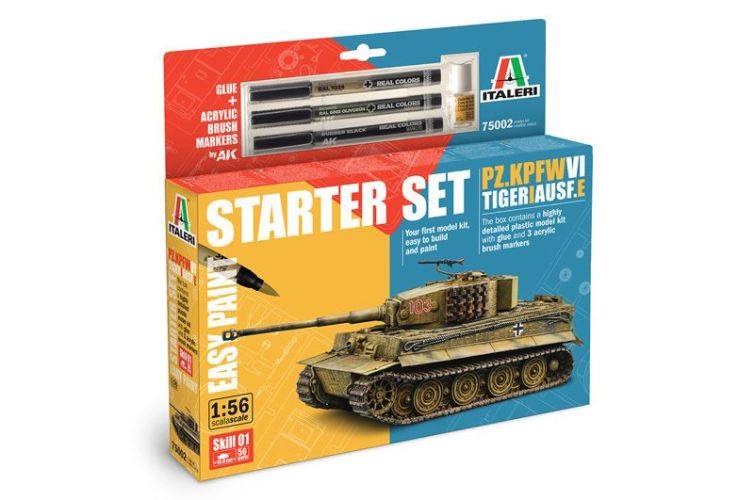 1:56 Pz. kpfw. VI Tiger I Ausf.E + Pegamento + 3 Rotuladores de Pincel Acrílicos Art.-Nr. 75002