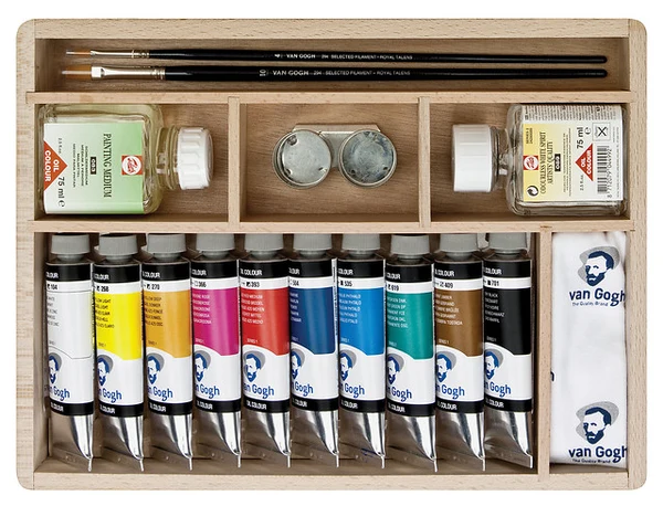 caja de madera de óleos van gogh básico 10 x 40 ml + accesorios art. nr. 02840510