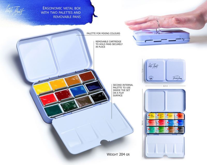 caja metálica acuarelas white nights 12 godets art. nr. 191201561